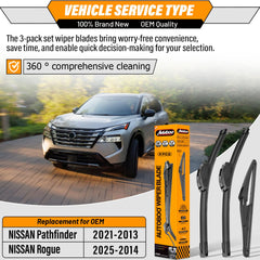 AUTOBOO 17-inch front wiper blade for Nissan Rogue, enhances view in wet conditions.