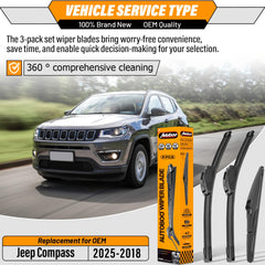 AUTOBOO 18-inch front blade on Jeep Compass, improved night visibility.