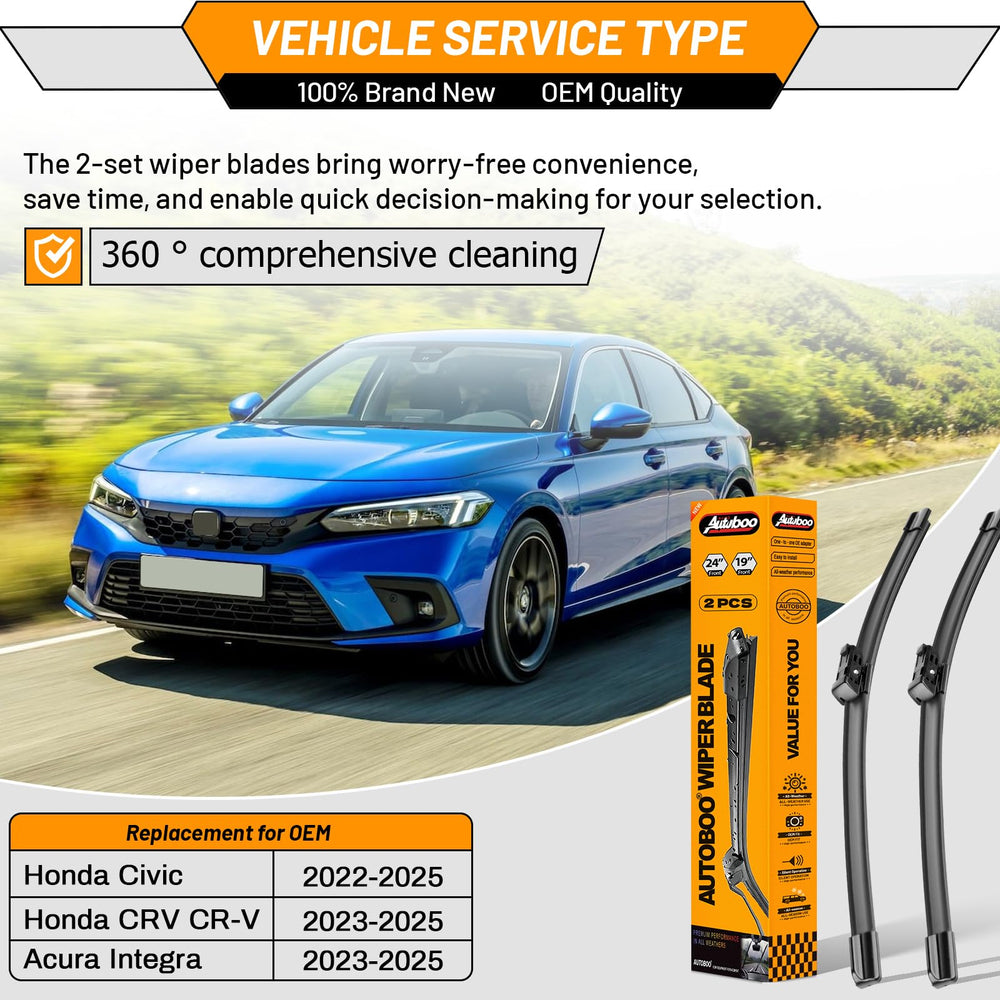 AUTOBOO 19-inch blade for Civic ensures quick, clean wipe in wet weather