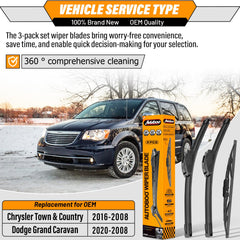 AUTOBOO 20in front wiper blade for Dodge Grand Caravan provides crisp wipes.