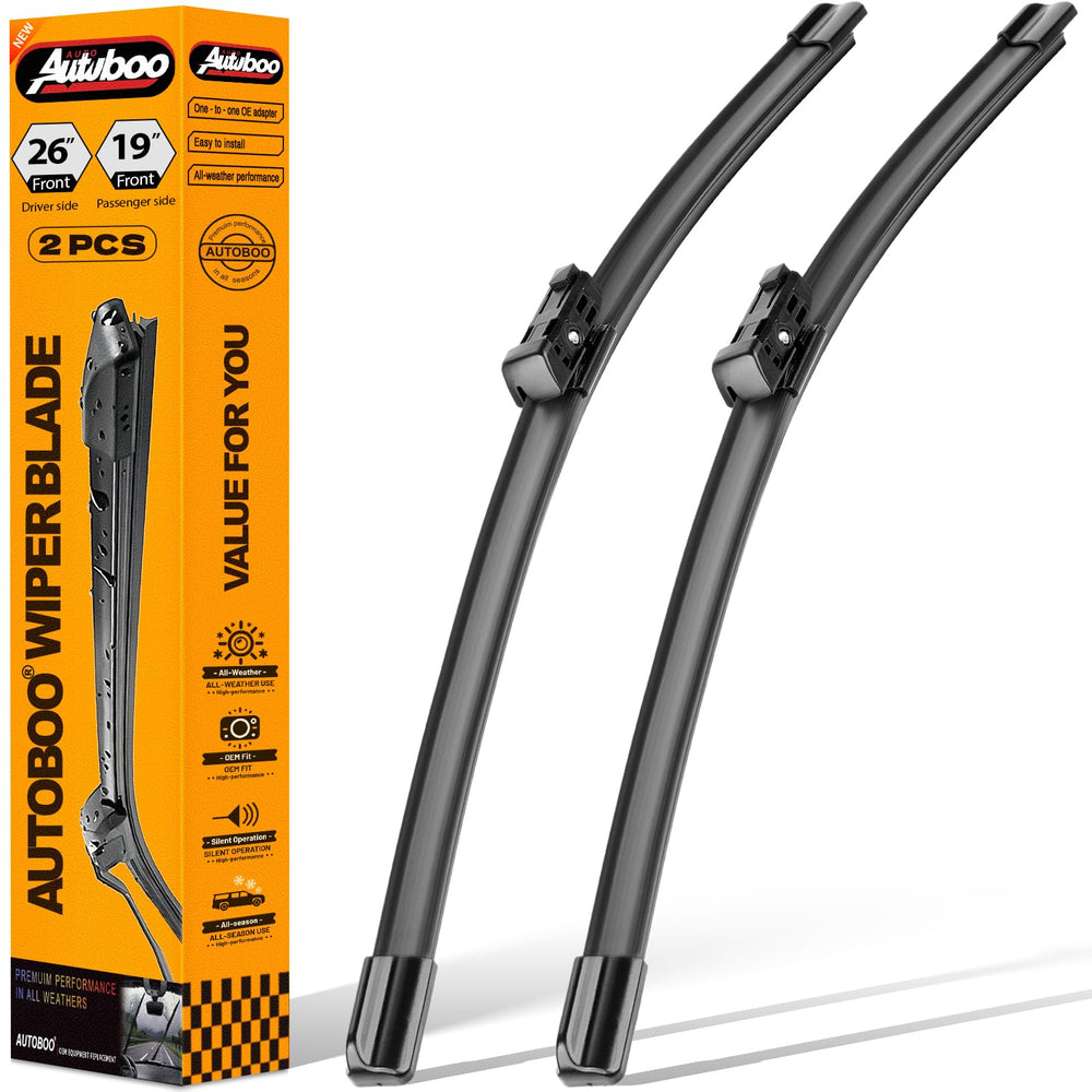 AUTOBOO 26+19 inch wipers for Tesla Model 3 and Model Y; precise fit and clear view.