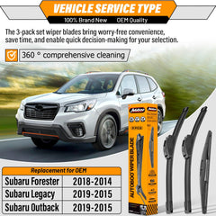 AUTOBOO 26 inch front wiper for Subaru Forester right side, clear rain visibility.