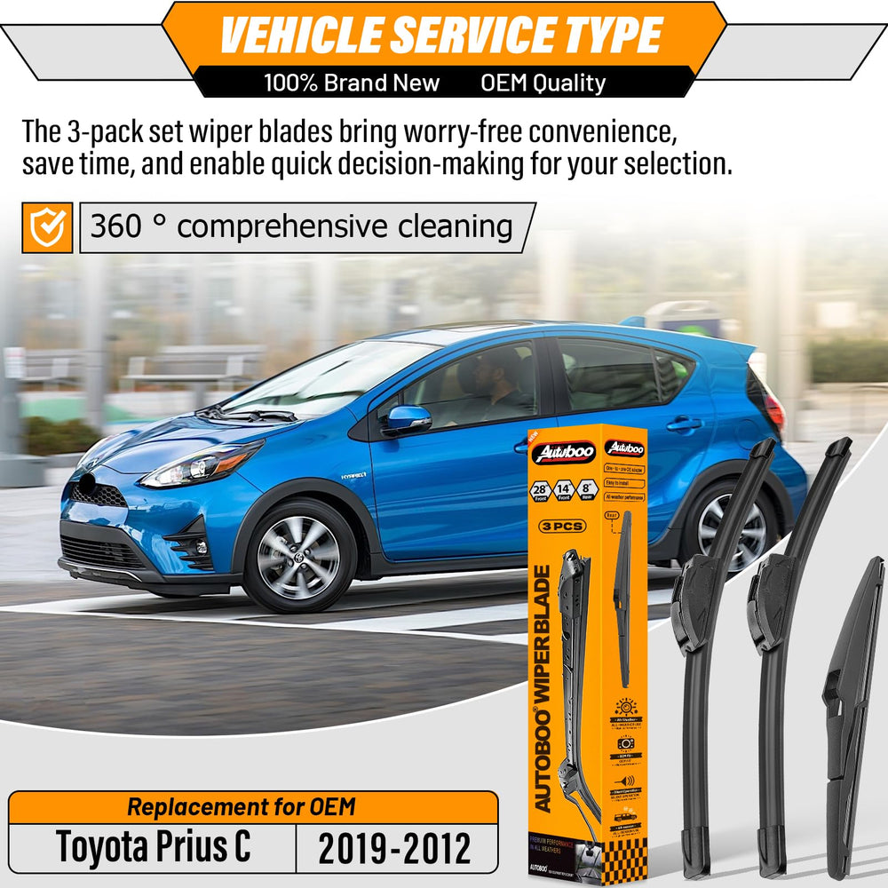 AUTOBOO 28-inch windshield wiper right-prius-c in rain action.