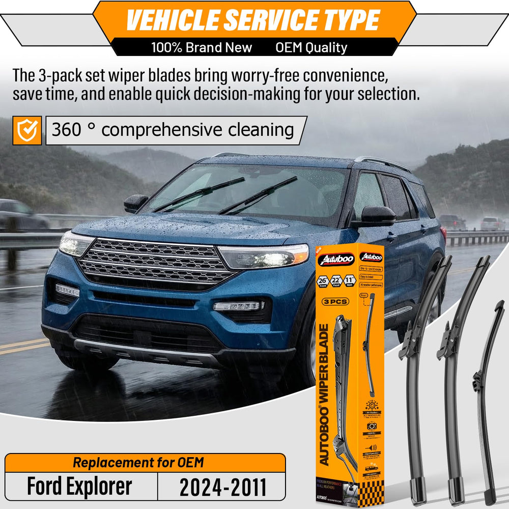 AUTOBOO 3-pack front 22-inch wiper blade for Ford Explorer enhances all-weather wipe