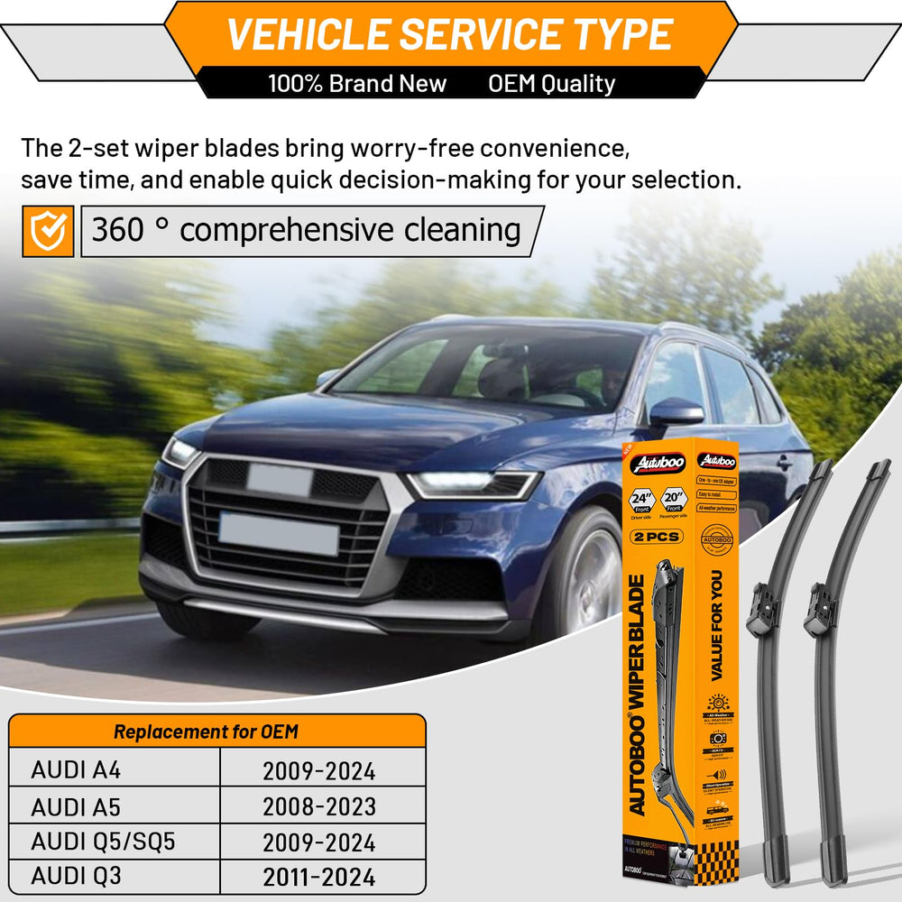 AUTOBOO Audi wiper blade edge close-up showing precision rubber for clean sweeps.