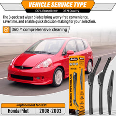 AUTOBOO Honda Pilot front 21in blade for smooth operation in rain