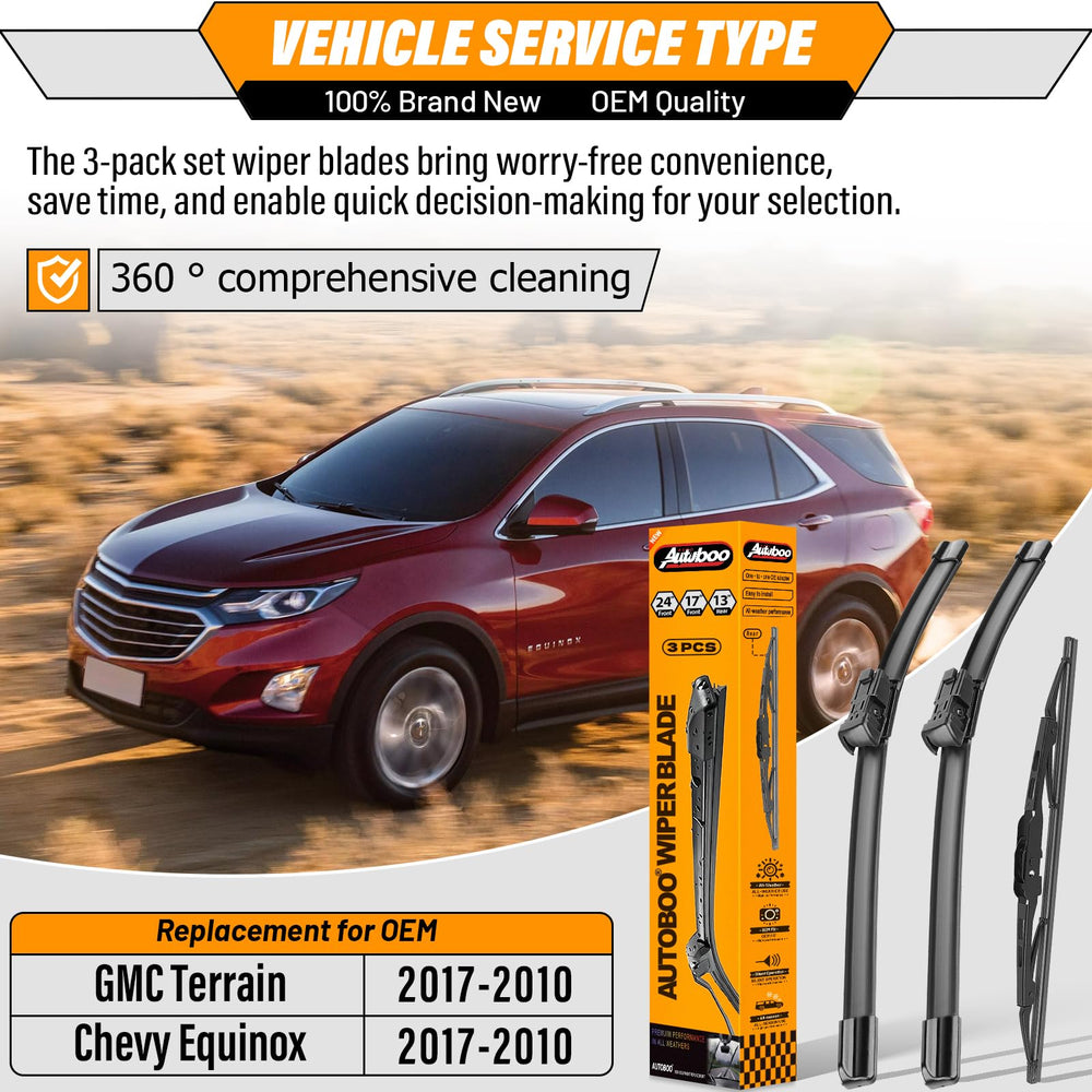 AUTOBOO OEM wiper blade for Chevy Equinox 17-inch ensures precise fit and reliable wipe