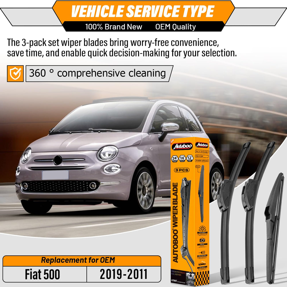 AUTOBOO 12-inch rear wiper blade for Fiat 500 improves rear view