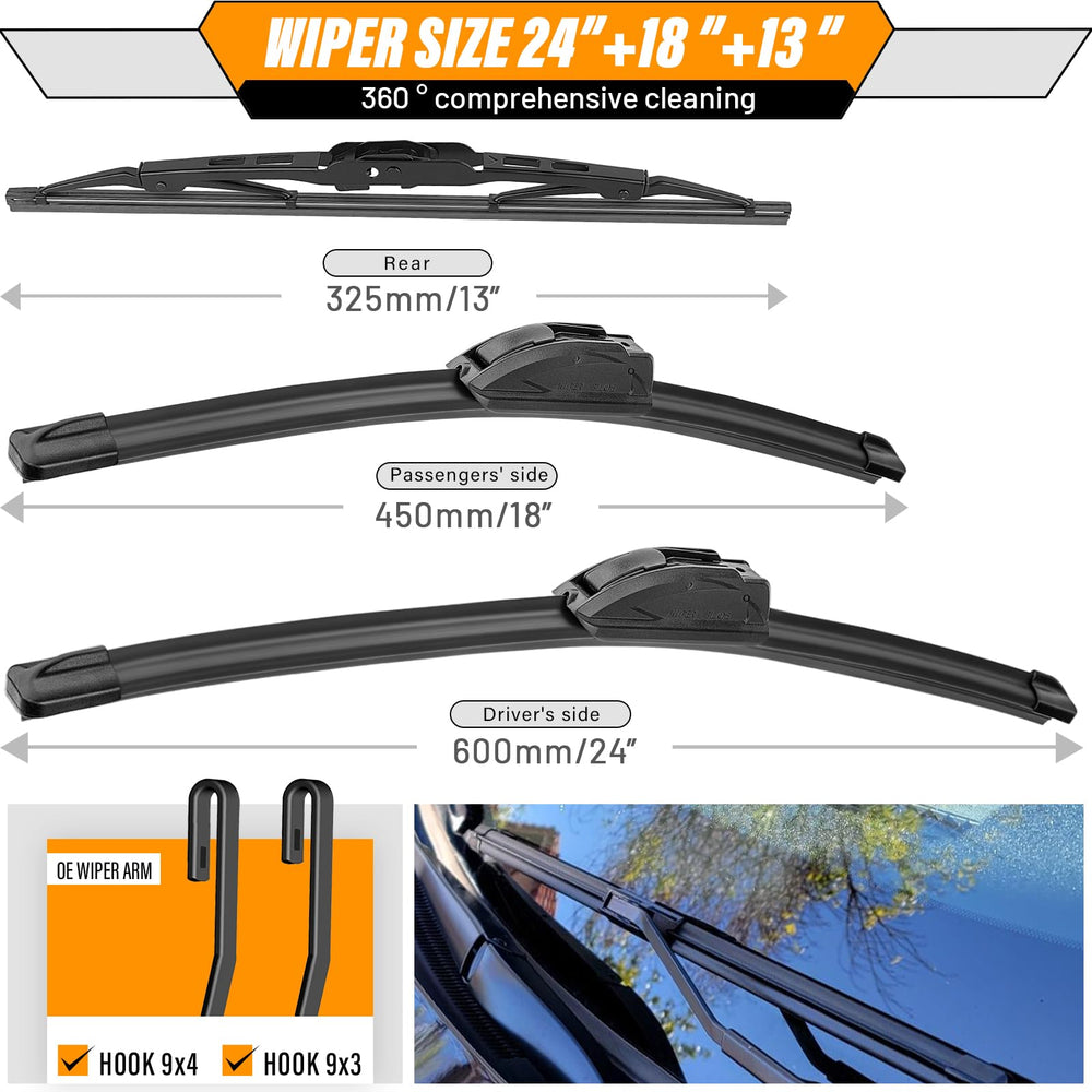 AUTOBOO rear 13-inch wiper blade keeps rear window clear in drizzle