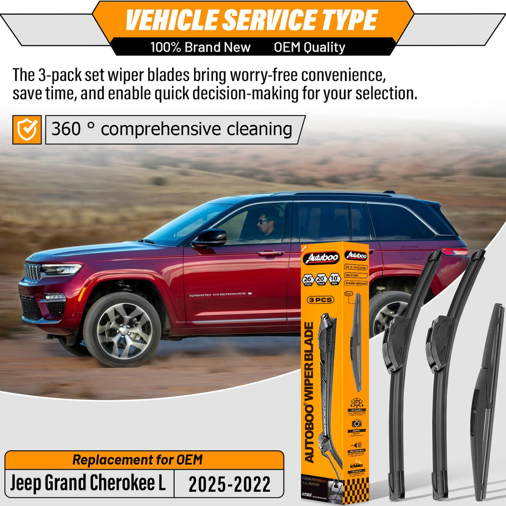 AUTOBOO 20-inch front blade on Jeep Grand Cherokee L for consistent rain wiping.