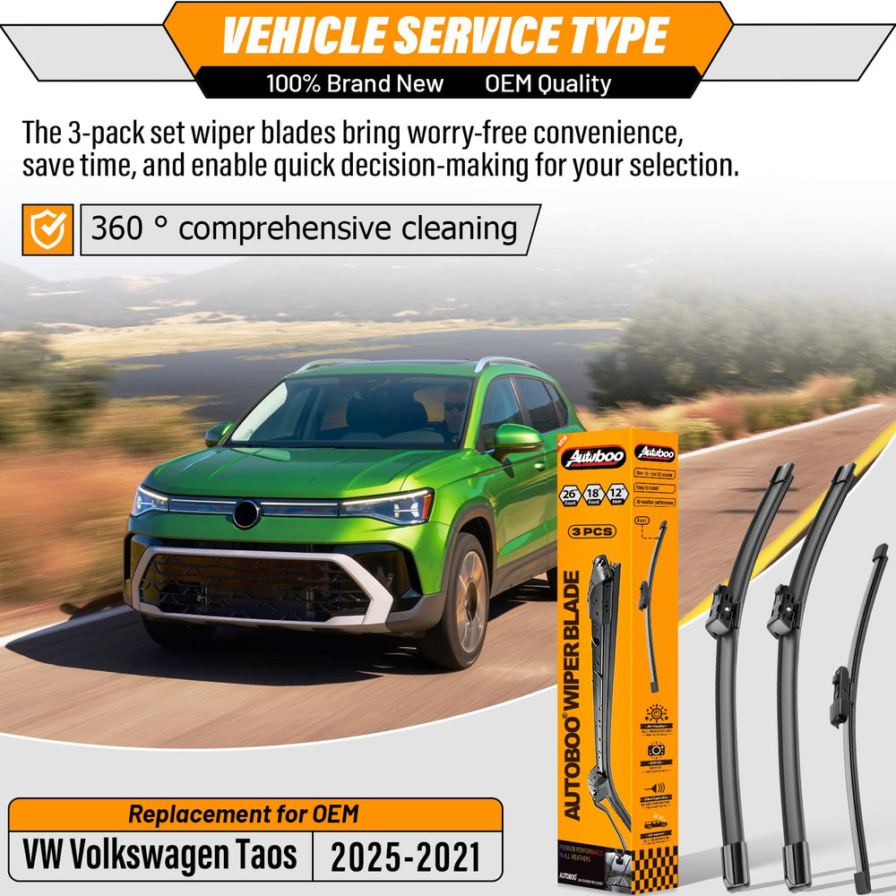 AUTOBOO front-right 18-inch wiper blade on Taos delivers smooth, quiet operation.