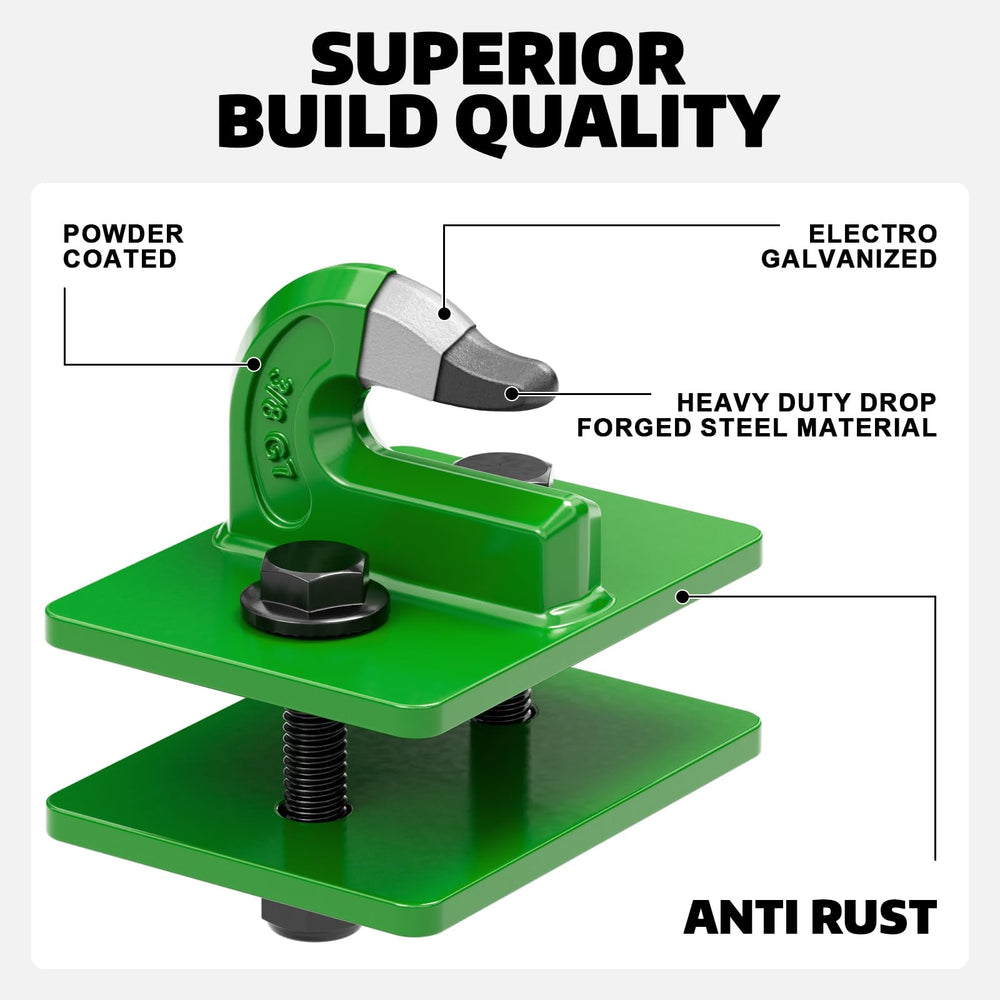 AUTOBOTS bolt-on hooks installed on tractor bucket for quick upgrades