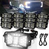 Auto Buero 12 pods pure white rock lights illuminate rugged undercarriage with wide-angle coverage.