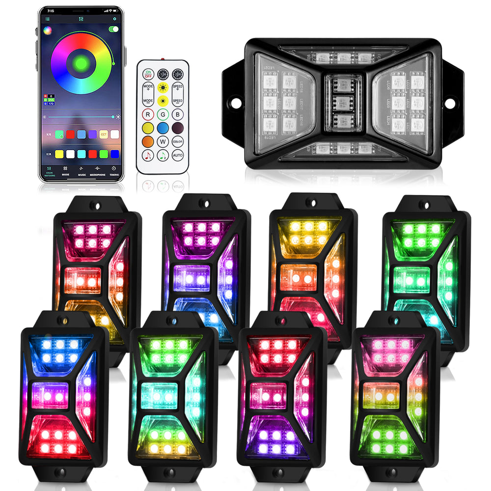 Auto Buero 8-Pod RGB rock lights glow to the beat with music mode