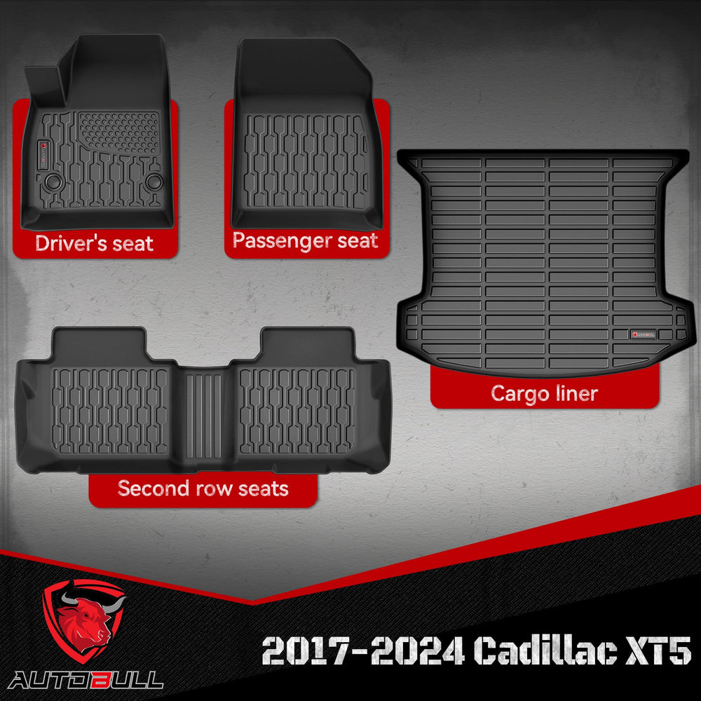 AUTOBULL Cadillac XT5 second-row floor mats guard against mud and spills during family trips.