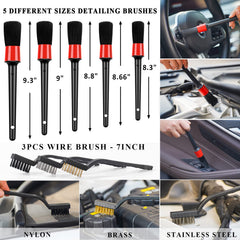 AUTODECO 33Pcs detailing brushes reach tight areas with safe scrubbing.