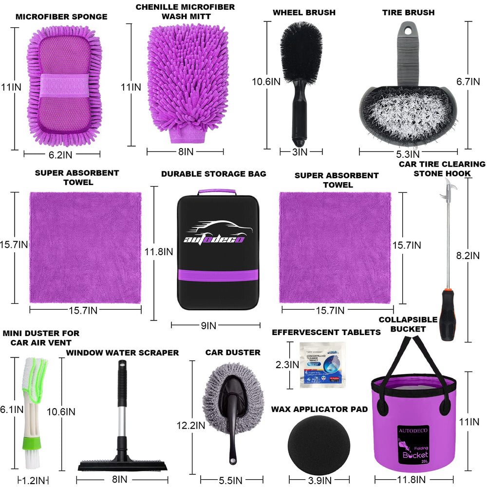 Autodeco wheel brush with handle for efficient detailing.
