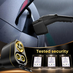 Autodecor 1Up CCS Tesla adapter in use at a public charging station