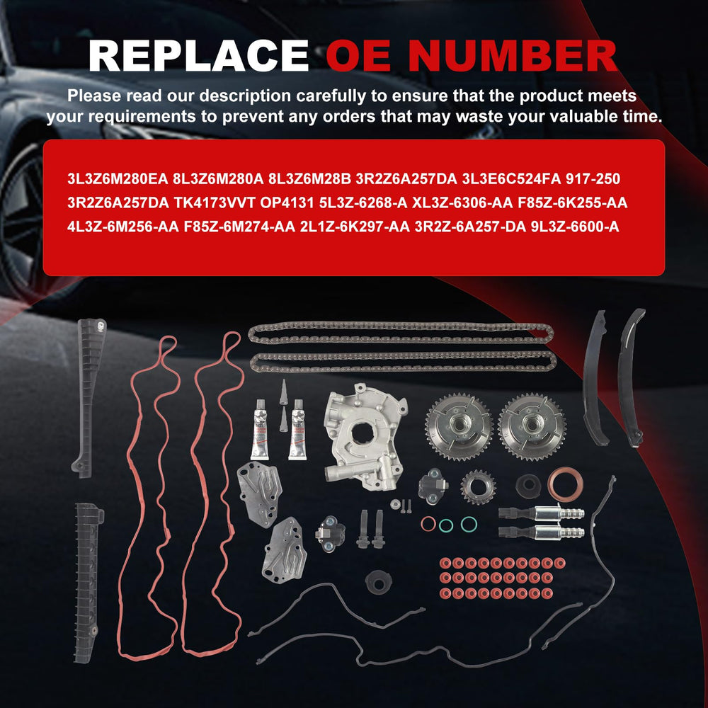 Autodevil engine timing set packaging showing OEM-equivalent part numbers