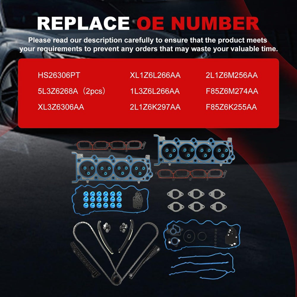 Autodevil timing chain kit for F250 2005-2006, under-hood view highlighting durable parts