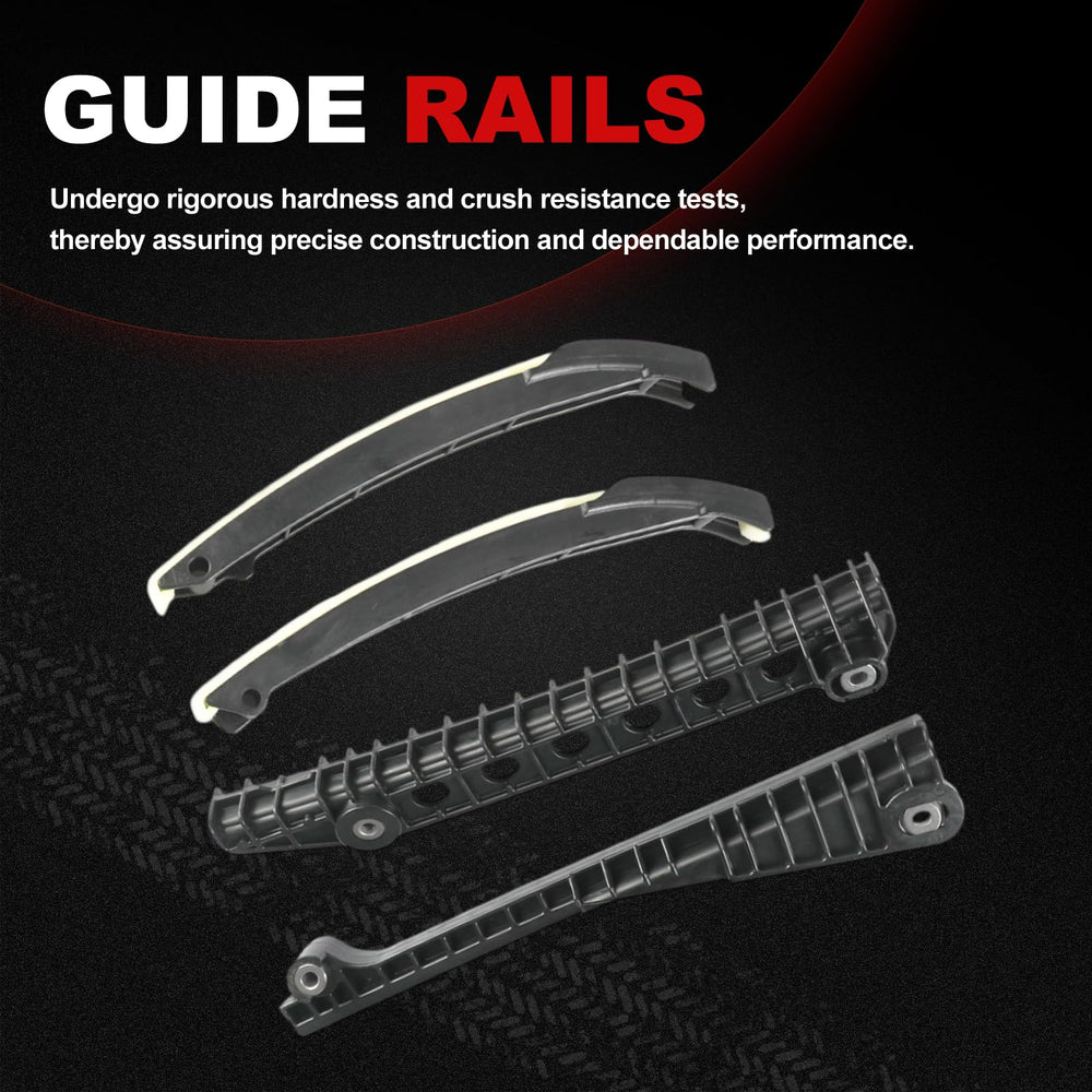 Autodevil timing chain kit, side view illustrating reduced vibration and smoother operation