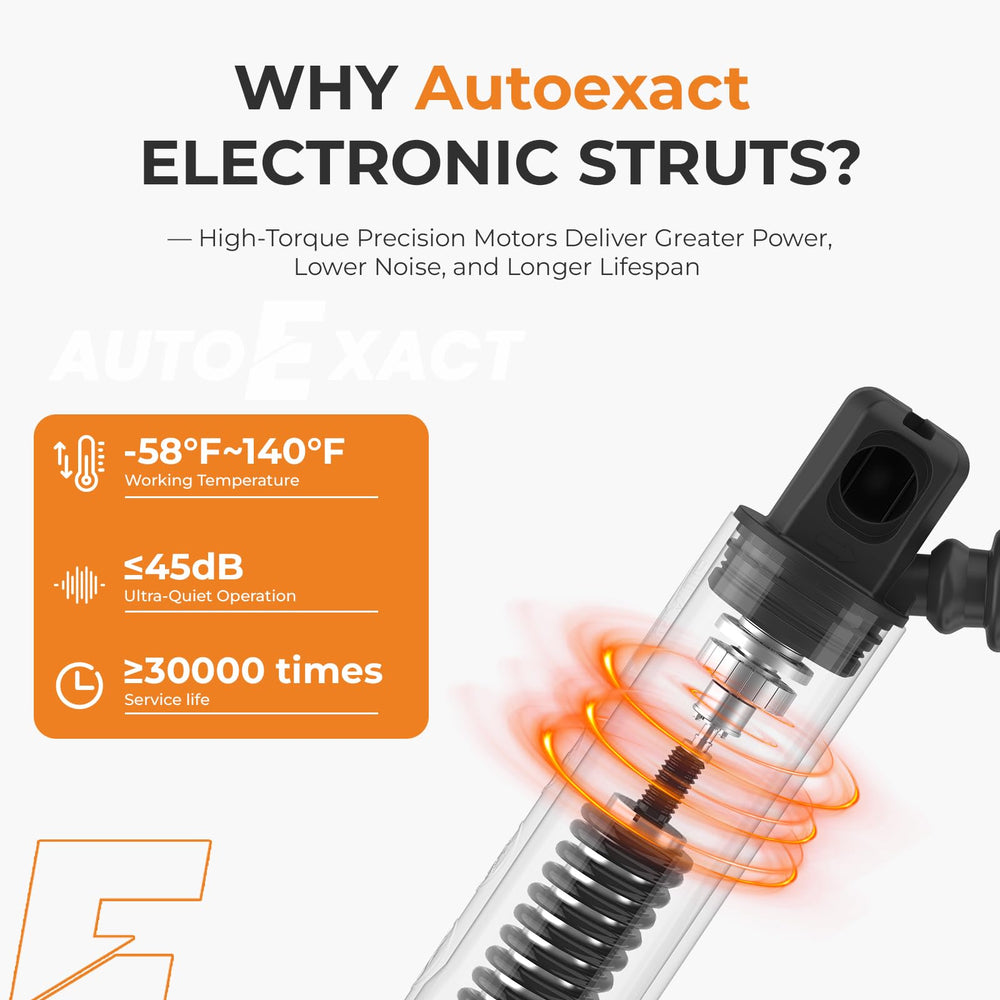 Autoexact liftgate struts installed in vehicle illustrate effortless opening and closing.