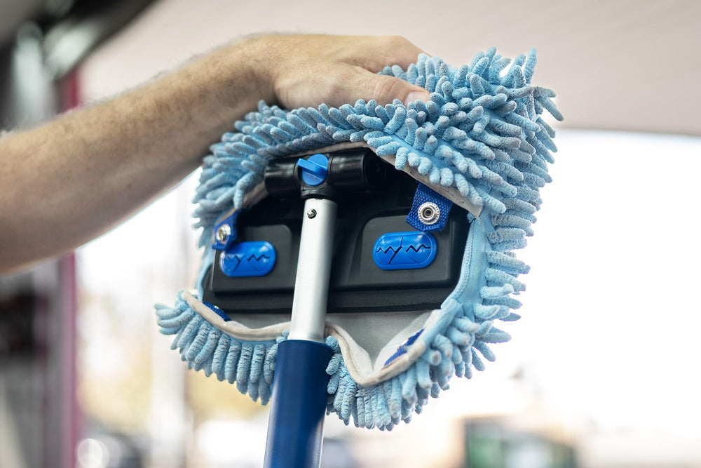 Autofiber Mitt on a Stick Pro Plus quick-plug towels ease drying and glass wiping