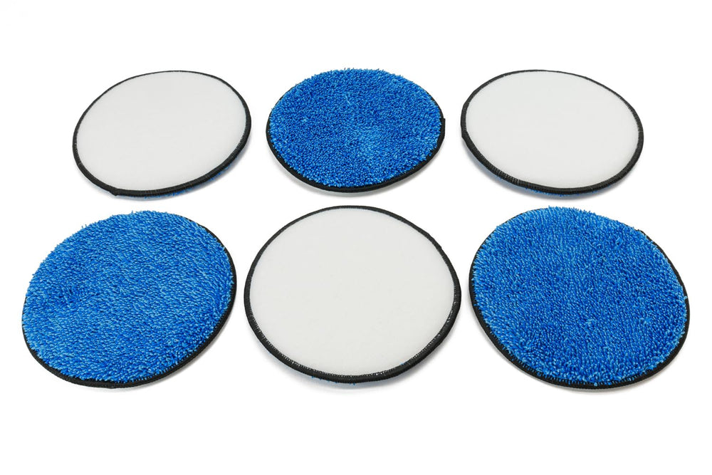Autofiber U.F.O. Pads for upholstery and fabric; quick, low water cleaning with orbital tools.