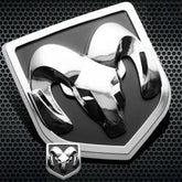 Autogem Ram tailgate emblem matte black closeup for bold truck styling