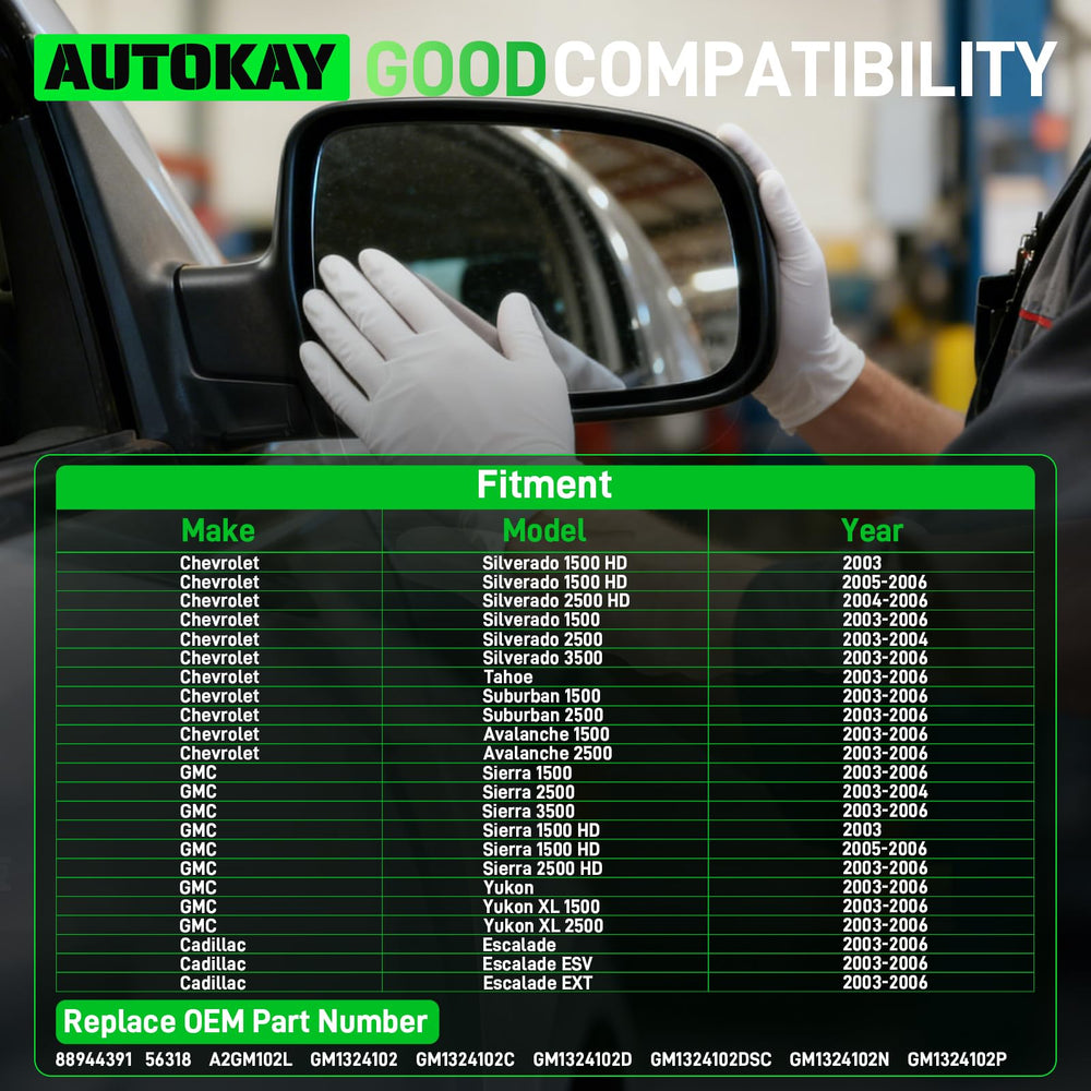 AUTOKAY Chevy Avalanche side mirror glass improves rain visibility with heat