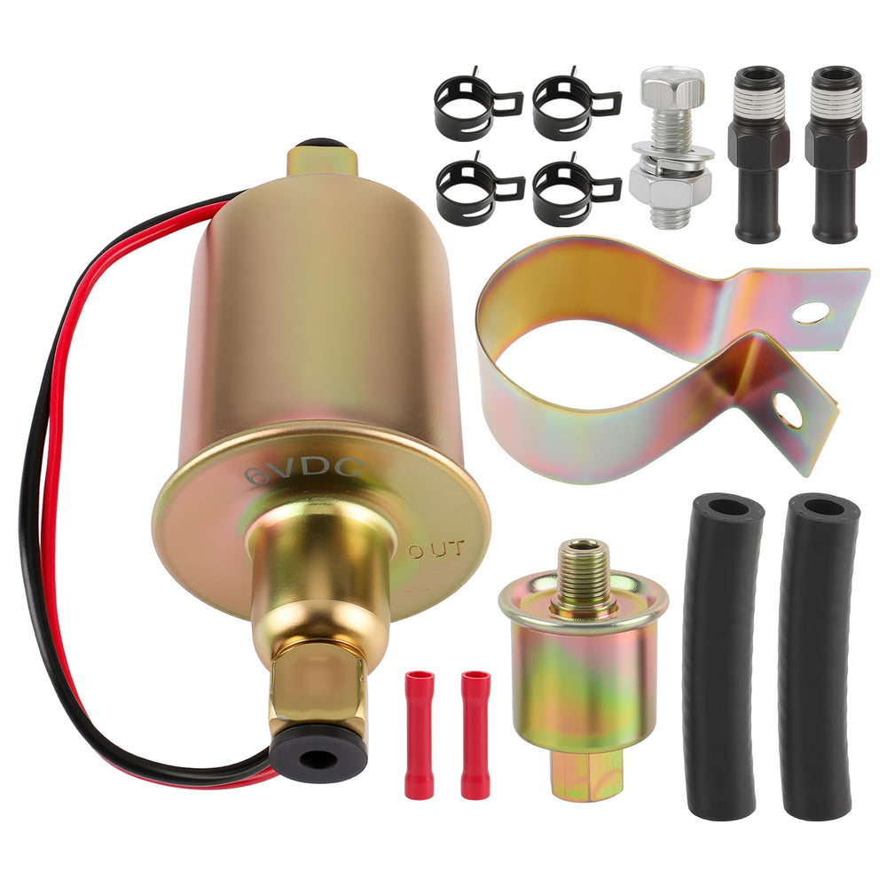AUTOKAY 6V inline fuel pump kit installed on a Buick engine for easy fuel delivery
