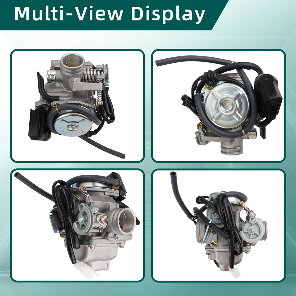 AUTOKAY GY6-150 carburetor top view highlighting diaphragm area and inlet