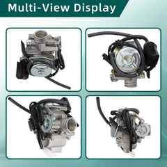 AUTOKAY GY6-150 carburetor top view highlighting diaphragm area and inlet