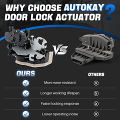 AUTOKAY installation-ready front left door lock actuator with compatible part numbers.