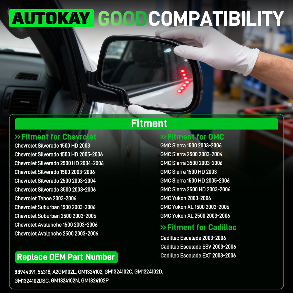 AUTOKAY right-side mirror assembly close-up shows durable glass for reliable daily use.