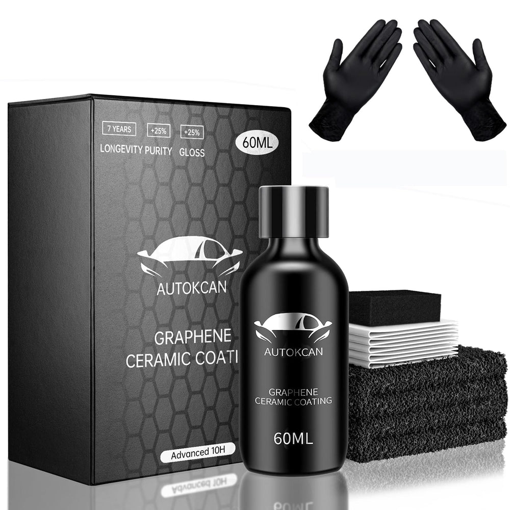 Autokcan graphene coating bottle showing premium paint protection on a car