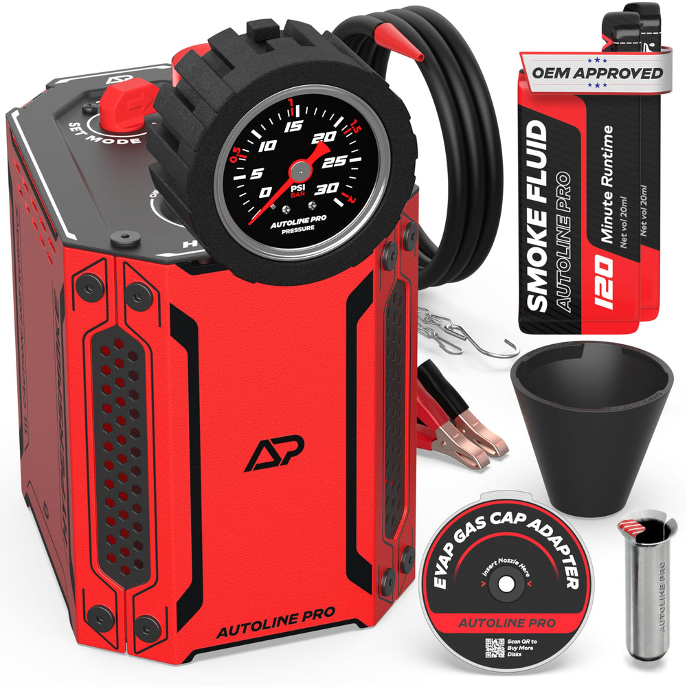 AutoLine Pro HyperSmoke smoke machine with gauge for clear leak testing in automotive systems
