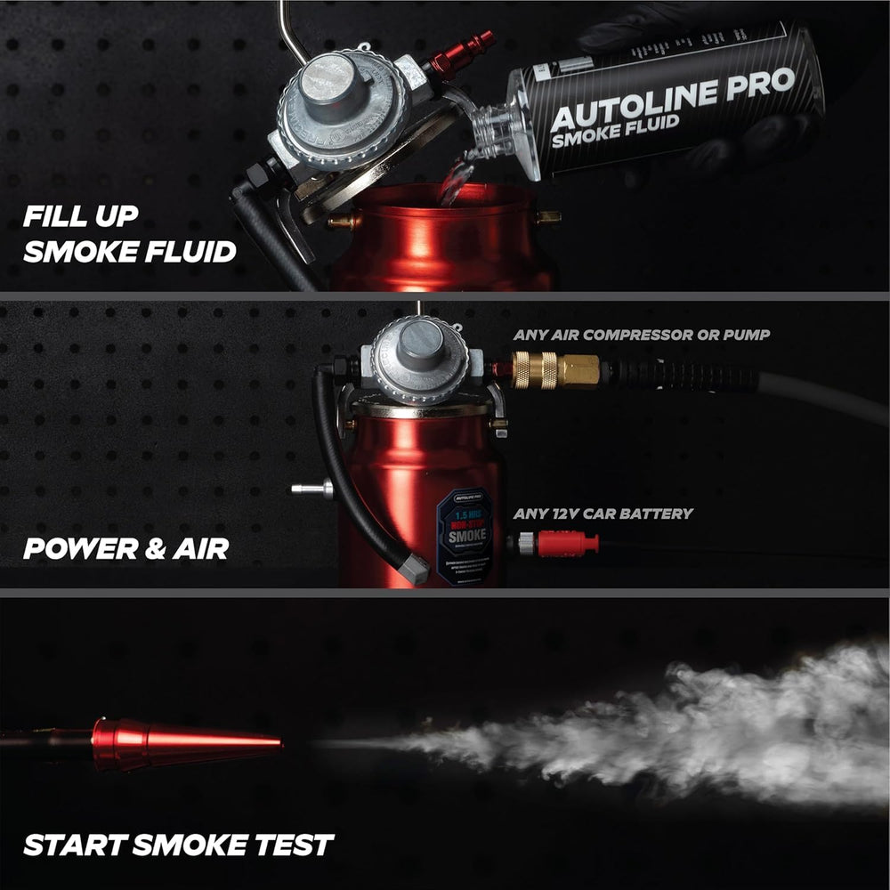 AutoLine Pro smoke fluid included for OEM-approved testing across vehicle types.