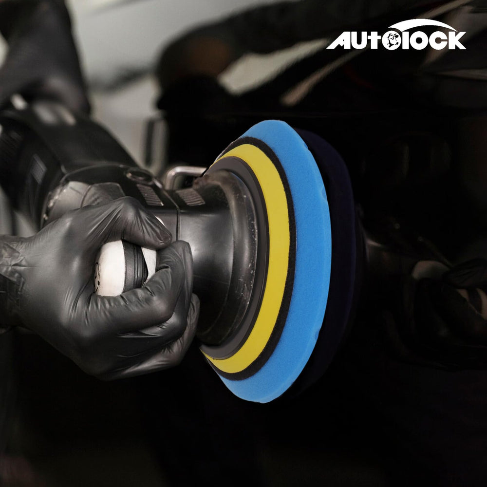 Autolock blue polishing pad reduces swirls for a showroom-ready finish.