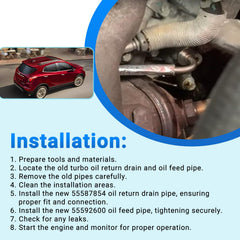 Automkt oil return/drain pipe with part numbers 55587854 and 55592600.