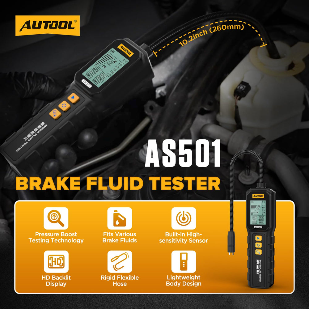 AUTOOL AS501 stainless probe shown for durable, long-term brake fluid testing