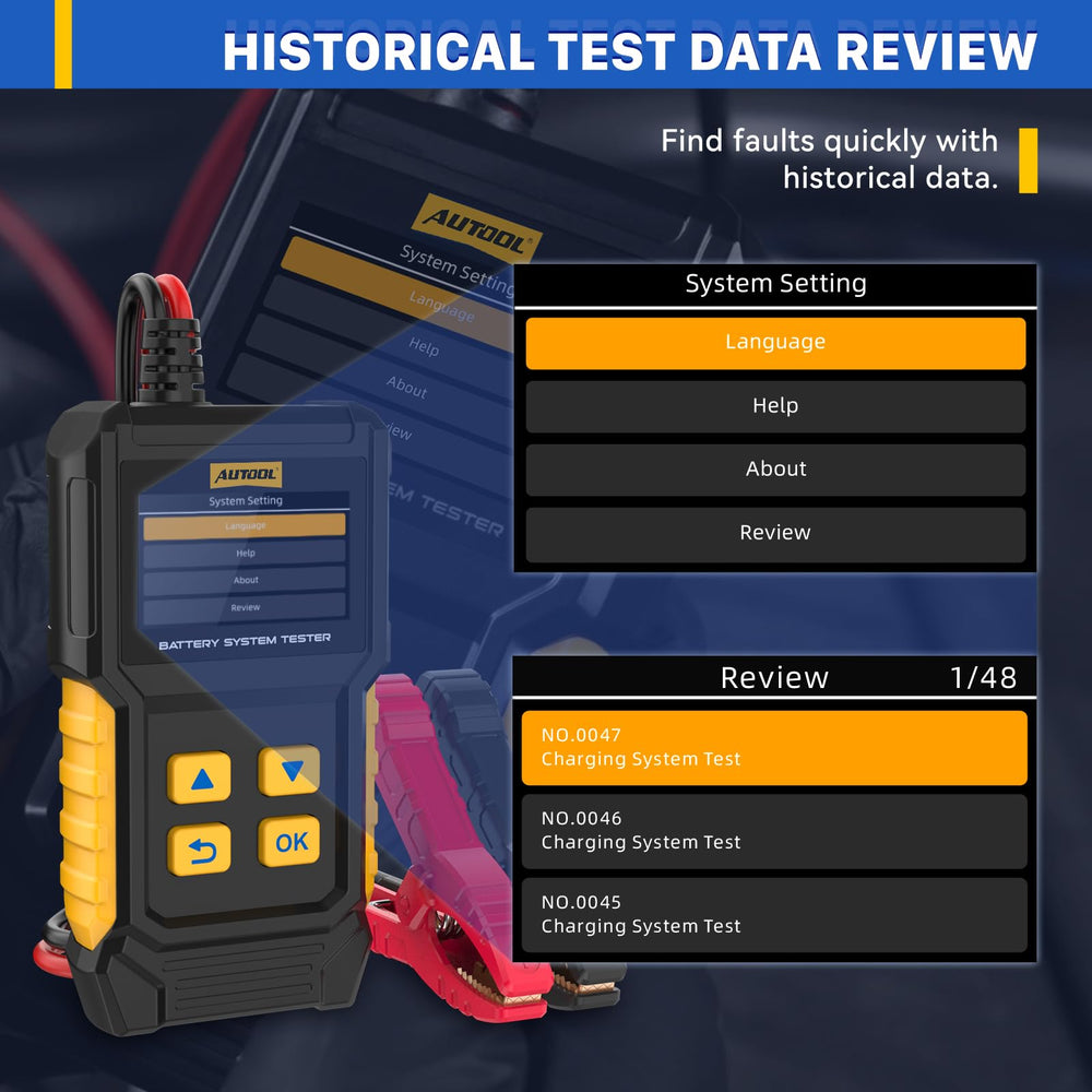 AUTOOL BT360 comprehensive tests battery and charging with one click.