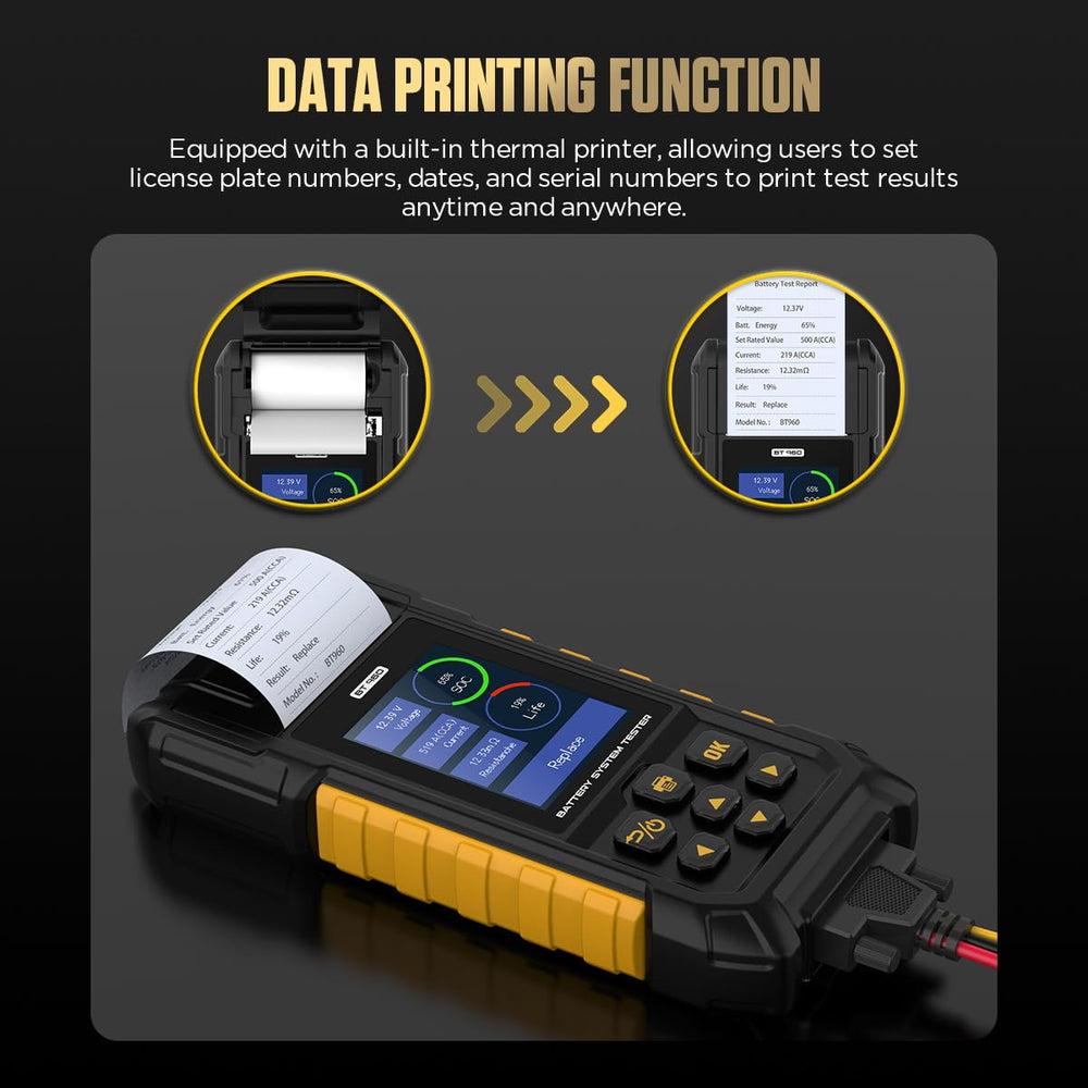 AUTOOL BT960 prints test reports for records and clients
