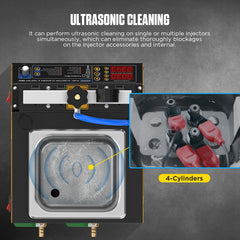 AUTOOL control panel showing diagnostic options for injector testing.