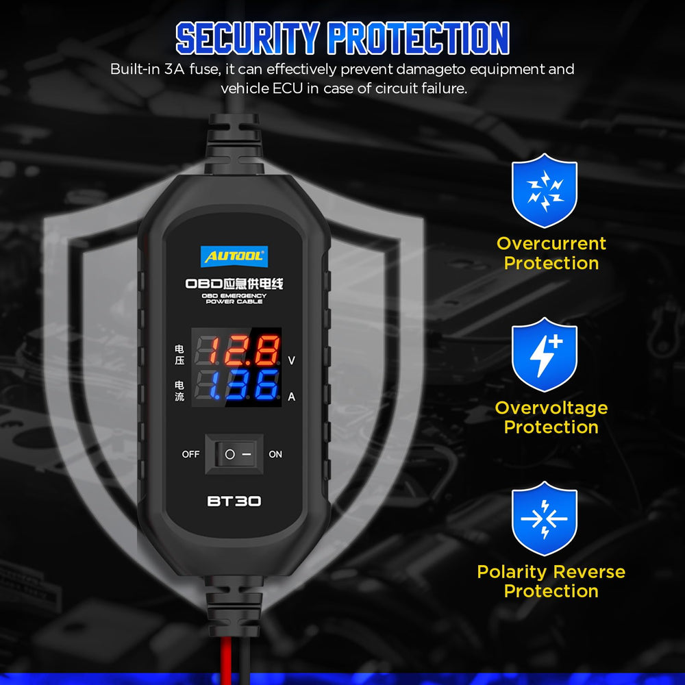 AUTOOL leakage detection display guides fuse inspection to locate faults.