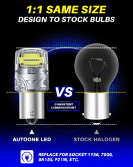 AutoOne 5-minute install 1156 LED bulb plug-and-play ease.