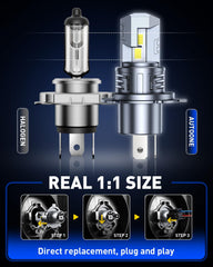 AUTOONE 9003 H4 LED compatible with most vehicle systems for easy replacement.