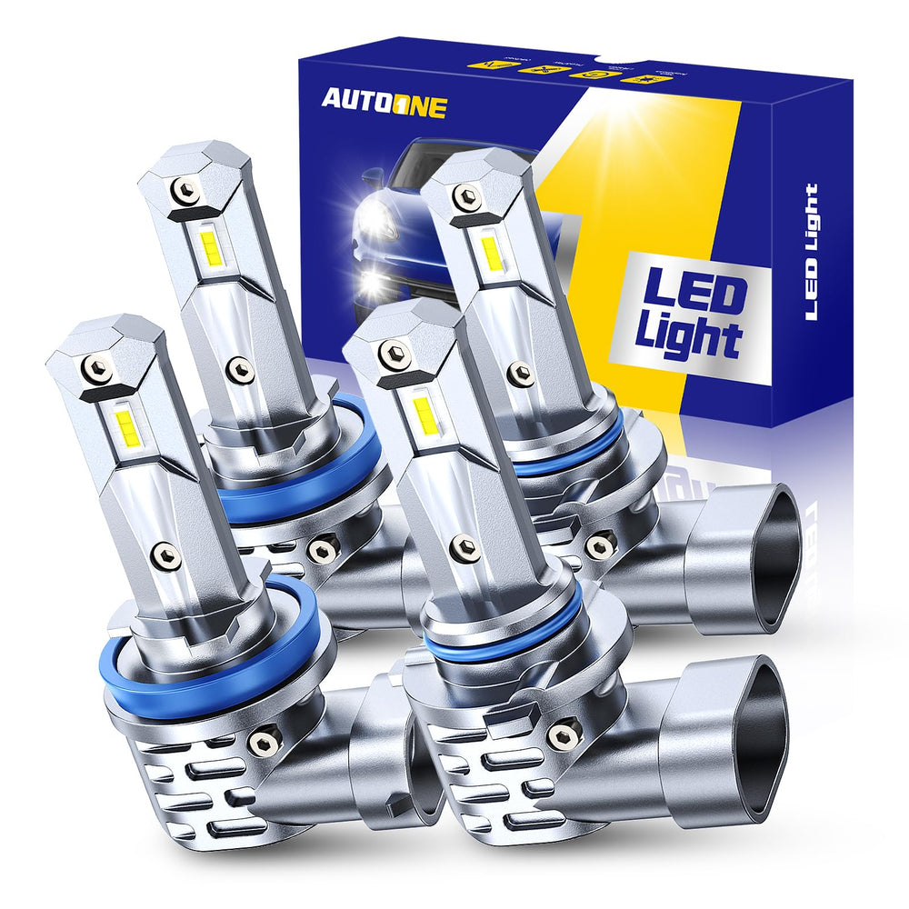 AUTOONE H11/H9/H8 LED bulbs pack four with bright, clear beams for safer night visibility.
