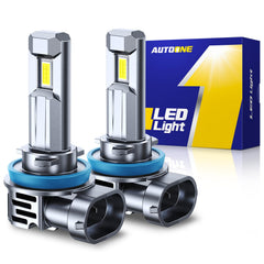 Autoone H11 LED bulb chip close-up shows high intensity illumination for clearer night visibility