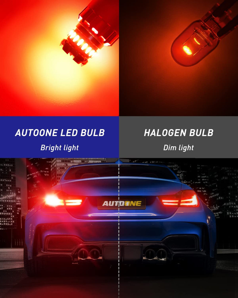 AUTOONE side-view brake light bulb emits red glow for safer lane changes.
